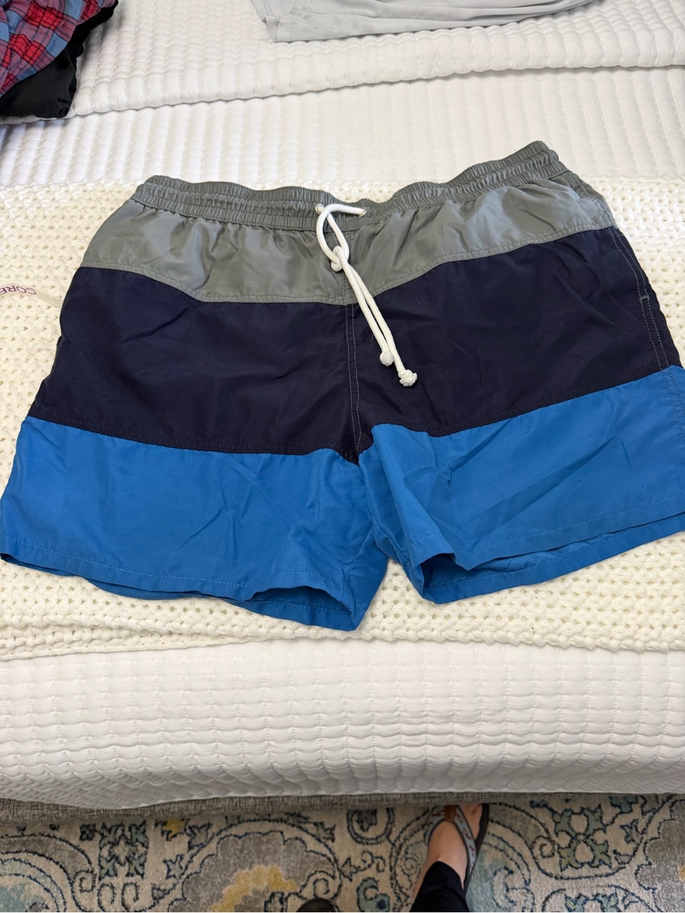 Merona Gray-Navy-Royal Blue Colorblock Swim Trunks